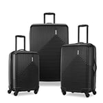 American Tourister Groove 3-Piece Set, Black, 3-Piece Set (20/24/28), Groove Hardside Luggage with Spinner Wheels, Black, 3-Piece Set (Carry On, Medium, Large)
