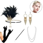 1920-tals accessoarer set - Flapper pannband, örhängen, halsband, handskar, strumpbyxor, armband