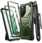 i-Blason Armorbox Case for Samsung Galaxy S23 Ultra 5G (2023 Release), [Extra Front Frame] Full-Body Rugged Kickstand Holster Protective Bumper Case with Built-in Screen Protector (Guldan)