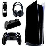 PlayVital Kit de Autocollants Skin Decal pour ps5 Sticker Vinyle pour ps5 Console&Manette&Station de Charge&Casque&Télécommande Média-Édition Régulière-Noir