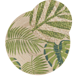 Tapis Rond Beige et Vert à Motif Végétal de Feuille en Jute pour Chambre ou Sal