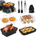 Air Fryer Accessories, 9PCS for Ninja Dual AF300UK AF400UK Including Silicone Air Fryer Liner & Dual Air Fryer Racks & Silicone Gloves etc Dual Air Fryer Accessories, Compatible with Oven, Microwave