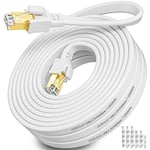 Cable Ethernet 18m, Cat 8 Câble RJ45 Plat 18m Cable Réseau LAN Blindé Haut Debit Fibre 40Gbps 2000MHz, Fil Ethernet Gigabit Blanc Câble Internet pour Routeur Modem PS5/4.[G407]