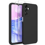 FUNHULLUN Coque Compatible avec Samsung Galaxy A15 Case avec 2 Verre trempé，Intérieur Microfibre Etui de Silicone Liquide Protection Contre Les Chutes Antichoc Full Body Protection Housse-Noir