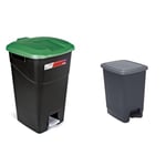 Tayg poubelle de 60 litres avec pédale, base noire et couvercle vert & SUNDIS Flat Bin, poubelle à pédale 30 L, rectangulaire, en plastique recyclé, avec anses