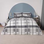 OHS King Size Christmas Duvet Covers Teddy Fleece Grey, Winter Bedding Kingsize Duvet Set Fluffy Bedding with Pillowcases Quilt Covers Super Soft, Check