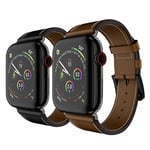 Angeston 2PCS Compatible with Apple Watch Strap 45mm 44mm 42mm Leather Replacement Strap for iWatch Series 7/6/SE/5/4/3/2/1 Leather Strap Genuine Leather Watch Band Black Buckle Band - Black & Brown