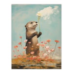 The Otters Gift Artwork Floral Watercolour Crimson And Blue Large Wall Unframed Art Poster Print Thick Paper 18X24 Inch
