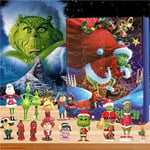 Julkalender 2023, adventskalender, adventskalender för barn, med 24 st Grinch-julf figurer för barn julklappsfest