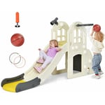 Toboggan pour Enfants, Glissière de Toboggan 6 en 1 avec Rail de Protection Haut, Pédale Détachable et Mur d'Escalade Pratique, Tunnel, Panier de