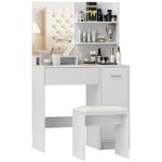 HOMCOM Ensemble Coiffeuse Table de Maquillage avec Miroir et Tabouret, tiroir, Armoire de Rangement et étagère réglable pour la Chambre à Coucher, 80l x 40P x 132H cm, Blanc