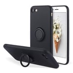 UEEBAI Case for for iPhone SE 2022 5G/iPhone 7/iPhone 8/iPhone SE 2020, Ultra Slim Liquid Silicone Phone Case Ring Holder Kickstand Magnetic Car Mount Gel Rubber TPU Cover for iPhone SE3/SE2 - Black