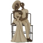 DRW Figurine d'une Famille Assise sur Un Banc en résine et métal en crème et doré Vieilli 13 x 12,5 x 23,5 cm
