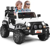 Voiture Electrique Enfant 12V avec 2 Sieges et Telecommande Vehicule Electrique Boîte de Rangement MP3 Blanc