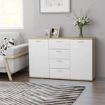 vidaXL Sideboard Easy to Clean Furniture Bedroom Chest of Drawer Standing Cupboard Side Storage Cabinet White and Sonoma Oak 120x35,5x75cm Chipboard