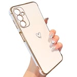 ZTOFERA Coque Compatible avec Samsung Galaxy A15 4G/5G, Housse de Protection pour Samsung A15 5G, Antichoc Coque en Silicone Souple Flexible Etui Coque avec Motif Coeur et Bordure Dorée, Blanc