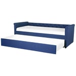 Lit Banquette Gigogne en Tissu Bleu Marine 90 x 200 cm Elégant avec Touche Ches