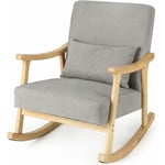 Fauteuil Salon à Bascule avec Oreiller Lombaire, Fauteuil Rembourré avec Cadre en Bois Massif, Chaise Berçante d'Allaitement, Fauteuil de Relaxation