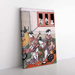 Big Box Art Watchers and The Watched by Harunobu Suzuki Painting Canvas Wall Art Print Ready to Hang Picture, 76 x 50 cm (30 x 20 Inch), Grey, Orange, Brown, Red