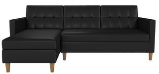 Alphason Hartford Sectional Futon Storage Black Faux Leather Sofa Bed - 2195009UK