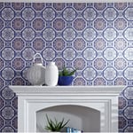 Blue Silver Tile Wallpaper Geometric Hexagon Metallic Tiles Arthouse Brasillia