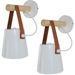 Applique Murale Créative Moderne Lampe Murale Abat-jour en Bois et Fer E27 pour Chambre Chevet Salon Café - 2pcs Blanc