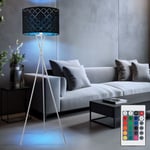 Lampadaire abat-jour textile noir doré lampe latérale trépied 3 pieds avec télécommande, dimmable, nickel mat, 1x LED RGB 8,5W 806Lm blanc chaud, PxH