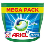 Ariel 3en1 PODS Lessive Liquide En Capsules 50 Lavages, Alpine, Élimine Les Taches Incrustées, Même Après 7 Jours, Impeccable Même En Cycle Court Et À Froid, Fabriqué En France