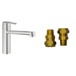 GROHE Get & UK Adaptors - Kitchen Sink Mixer Tap (Monobloc Installation, Single Lever, Medium High Spout, 35 mm Ceramic Cartridge, Swivel Area 140°, Tails 3/8 Inch), Size 200 mm, Supersteel, 30196DC0