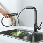 Robinet Cuisine Douchette Gris Noir, Mitigeur de Cuisine Avec Douchette Extractible, Robinet d'Évier à 2 Types de Jets, Mitigeur Évier Monocommande