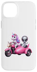 Coque pour iPhone 14 Plus Licorne et extraterrestre OVNI équitation une moto garçons filles femmes