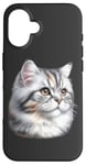 Coque pour iPhone 16 Portrait de chat tigré argenté x chat mignon