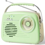 Radios Portable Am Fm, Small Retro Vintage Radio Bluetooth, C*4 Battery Operated Radio or Plug in Wall, Support SD Card AUX USB MP3 Player for Home/Outdoor（Green）