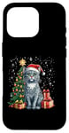 Coque pour iPhone 16 Pro Chat de Noël avec bonnet de Noël - Chat bleu russe