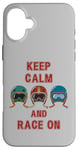 Coque pour iPhone 16 Plus Casque rétro vintage, Go Kart Car Racing, Keep Calm & Race On