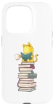 Coque pour iPhone 15 Pro Kawaii Cat Reading Book Stack Cute Bookworm T-shirt graphique