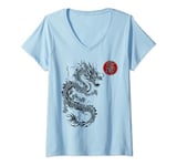 Womens Ninjutsu Bujinkan Dragon Symbol ninja Dojo training kanji V-Neck T-Shirt