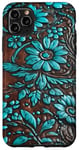 iPhone 11 Pro Max Turquoise Blooms Leather Flowers, Chic Nature Case