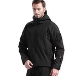 FREE SOLDIER Homme Veste Polaire Veste Militaire Tactique Veste de Ski Imperméable d'hiver Manteau Coupe-Vent extérieur Softshell avec Capuche (Noir,S)