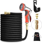 LUFENG UPGRADED Garden Hose 50FT 15M Expandable with Strongest Double Latex Core Water Hose Pipe with Solid Brass Fittings 9 Function Metal Water Nozzle Wall Holder (50FT)