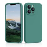 CALOOP Slim-Fit for iPhone 13 Pro Max Case,Sturdy Shockproof Hard Frame Cover with Anti-Scratch Microfiber Lining,Skin Soft Liquid Silicone,Full Protection for Screen and Camera Lens(Pine Green)