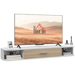 HOMCOM Meuble TV Mural Banc TV Meuble pour télévision jusqu'à 50 Pouces avec 2 Compartiments Ouverts et Armoire à Porte Rabattable 120l x 26P x 16H cm Blanc