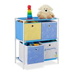 Relaxdays Children’s Shelf with 4 Boxes, Toy Storage Stand, For Boys & Girls, Cute Dinosaur Design, Colourful