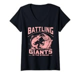 Womens Battling Giants in the Stream Salmon Fishing V-Neck T-Shirt