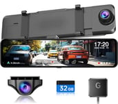 JOMISE 4K UHD Mirror Dash Cam Front and Rear Camera, Rearview Mirror Camera for Cars & Trucks with 11" IPS Touch Screen, Backup Camera, GPS Tracking Function, Parking Monitor, 32GB Card Included-G814