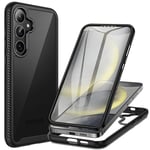 seacosmo for Samsung S24 Case with Screen Protector, Full Body Shockproof Air Cushion Protective Cover [Compatible with Fingerprint Sensor] Slim Fit Bumper Phone Case for Samsung Galaxy S24 - Black