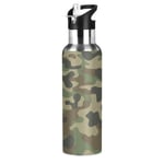 xigua Sports Water Bottle, Double-Wall Vacuum Insulated Stainless Steel Water Bottle with Wide Handle, for Fitness Outdoor Enthusiasts, 600ml - (Camouflage)