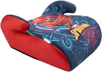 Marvel Spiderman Réhausseur voiture enfant i-Size ECE R129. Siège pour la sécurité des enfants d'une hauteur de 125 à 150 cm. Réhausseur avec graphisme duSpider-Man, siège pour enfant sur fond bleu.