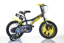 Dino Batman Kids 16in Bike Bicycle With Stabilisers Black Yellow Cycling