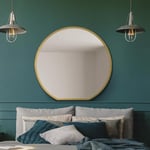 The Circulus - Gold Framed Flat Bottom Circular Wall Mirror - Perfect for the Mantle! 33" X 31" (84CM X 80CM)